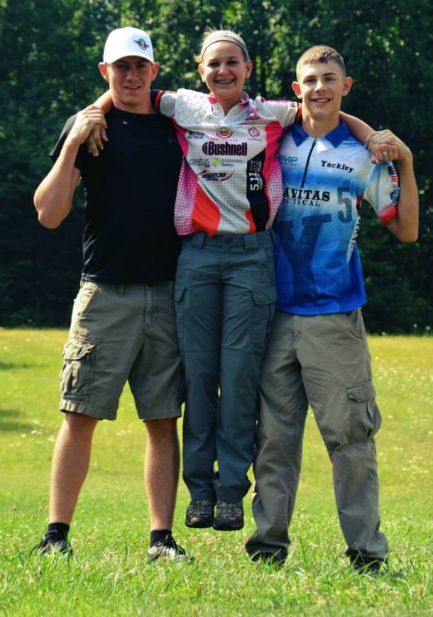 Brian Hampton, Katelyn Francis and Tim Yackley at the 2014 Colt 3 Man 3 Gun where their team placed 17th out of 70 teams, all of which were adults!  They are prime examples of the talented young folk in the competive shooting world!---Photo Courtesy of Becky Yackley Photography